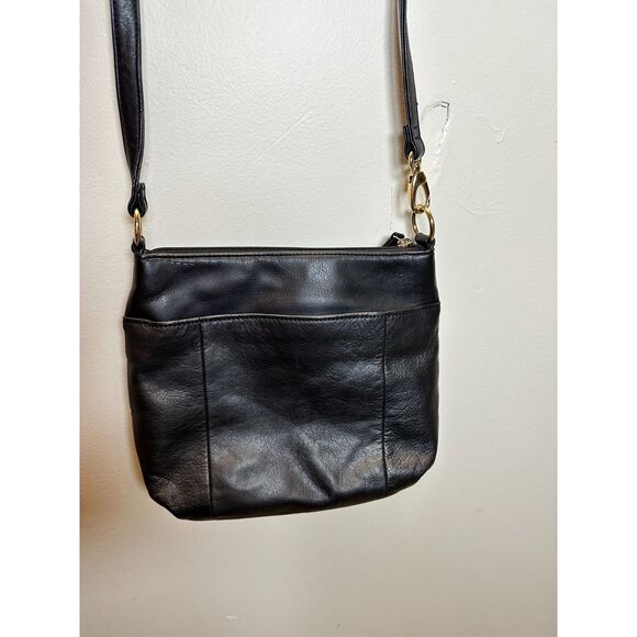 Tignanello Women's Black Genuine Leather Adjustable Strap Zipper Crossbody Bag - Picture 2 of 11